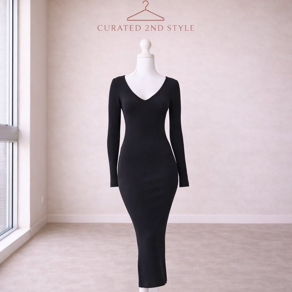 Hera Black Long Sleeve Bodycon Midi Dress Size M | Worn Once